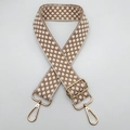 Dettaglio della tracolla in cotone poliestere con ganci rotanti in metallo dorato - Jacquard A Pois Marrone Beige (Khaki B) / Oro