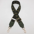Adjustable wide canvas shoulder strap with green diamond pattern and gold hardware - Black Base Army Green + Army Green Leather