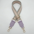 Tracolla regolabile in tessuto geometrico con motivi verde menta e ganci dorati - Bordo Viola Rosa Bianco + Pelle Viola Chiaro
