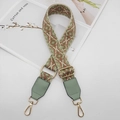 Detail of bohemian jacquard strap with mint green PU leather and gold metal clasps - Beige/Matcha Green Pattern With Matcha Green Leather