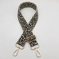 Adjustable leopard print wide shoulder strap with gold metal hooks for crossbody bags - Khaki Yellow + Gold Hook