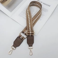 Bandoulière réglable en nylon avec motif chevron marron et blanc et boucles dorées - Quincaillerie Dorée / Khaki Foncé + Cuir Khaki Foncé