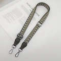 Adjustable woven shoulder strap with green leather ends and silver metal hooks - Forest Green (Silver Hook)