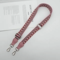 Adjustable woven shoulder strap with pink leather and geometric ethnic patterns - Petal Pink (Silver Hook)