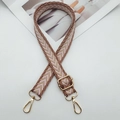 Close-up of pink and coffee herringbone nylon strap with gold metal swivel hooks - Light Pink Khaki