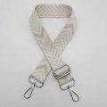 Adjustable wide shoulder strap with beige and white chevron weave and silver hardware - Beige + Silver Hook