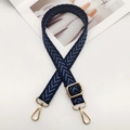 Detail of blue chevron nylon bag strap with adjustable golden metal buckle and lobster clips - Dark Blue Light Blue