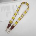 Tracolla larga regolabile con motivo a pois e terminali in pelle per borsa donna - Marrone Bianco Giallo (Pelle Cognac Gancio Dorato)