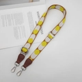 Tracolla larga regolabile in tessuto a pois gialli con ganci in metallo per mini borse - Marrone Bianco Giallo (Pelle Cognac Gancio Argentato)