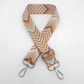 Adjustable wide guitar style shoulder strap with brown and pink chevron weave pattern - Lotus Pink + Silver Hook