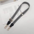 Adjustable black and white chevron shoulder strap with gold metal hooks and leather detail - [T-Style] Black White (Black Leather Gold Hook)
