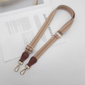 Adjustable brown and beige geometric woven wide shoulder strap with gold metal hooks - [T-Style] Brown (Cognac Leather Gold Hook)