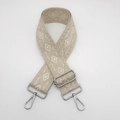 Adjustable beige and white rhombus patterned nylon wide bag strap with silver buckles - Apricot Border White With Silver Hook
