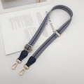 Detail of adjustable navy blue woven bag strap with golden metal hooks and leather accents - [T-Style] White Blue (Navy Leather Gold Hook)