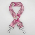 Adjustable pink and white geometric wave pattern wide shoulder strap with silver hooks - Rose Red + Silver Hook