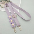 Adjustable purple woven shoulder strap with crochet daisy flowers and gold hardware - Light Purple With Patch