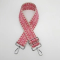 Adjustable rose pink and cream woven strap with silver clips and diamond patterns - Beige Rose Red Silver Hook