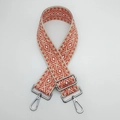 Adjustable nylon shoulder strap with orange diamond jacquard pattern and silver buckles - Beige and Orange With Silver Hook
