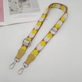 Adjustable wide replacement shoulder strap with yellow polka dots and silver metal hooks - Brown White Yellow (Yellow Leather Silver Hook)