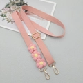 Adjustable pink shoulder strap featuring handmade 3D knitted daisies and gold metal hooks - Light Pink With Patch