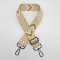 Adjustable wide fabric strap with yellow and beige wave pattern and metal hooks - Earth Yellow + Gunmetal Hook