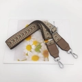 Adjustable nylon shoulder strap with vintage wave jacquard pattern and silver hooks - Coffee Webbing Khaki Leather + Silver Hook