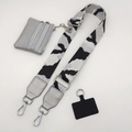 Adjustable cow pattern wide strap with grey pouch and silver metal hooks - Camouflage Black White Silver Leather Set