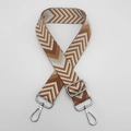 Adjustable wide shoulder strap with brown and white chevron weave and silver metal hooks - Brown + Silver Hook