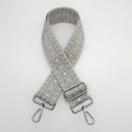Adjustable beige and light grey geometric diamond pattern woven guitar bag strap - Beige Grey Silver Hook