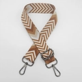 Adjustable brown chevron woven wide shoulder strap with metal buckles for crossbody bags - Brown + Gunmetal Hook