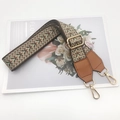 Adjustable crossbody nylon strap with ethnic arrow pattern and gold metal hooks - Coffee Webbing Brown Leather + Gold Hook