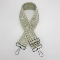 Adjustable light green and beige rhombic jacquard guitar strap with silver hardware - Beige and Matcha Green With Silver Hook