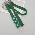Adjustable green woven shoulder strap with knitted flower charms and gold metal hooks - Grass Green With Patch