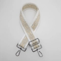 Adjustable wide nylon shoulder strap with white and grey geometric diamond patterns - White Border Apricot With Silver Hook