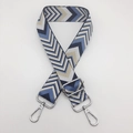 Adjustable woven shoulder strap with blue and grey geometric pattern and silver buckles - Lake Blue + Silver Hook