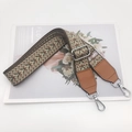 Adjustable nylon shoulder strap with brown ethnic wave pattern and silver metal hooks - Coffee Webbing Brown Leather + Silver Hook