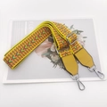 Adjustable ethnic style yellow nylon shoulder strap with red and green wave patterns - Yellow Webbing Yellow Leather + Silver Hook