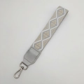 Adjustable silver shoulder strap with geometric weave and metal lobster clasp detail - Diamond Silver Line (Handheld)