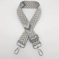 Adjustable wide shoulder strap with grey and beige geometric pattern and silver hooks - Dark Gray Apricot + Silver Hook