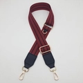 Detail of red and black geometric wave pattern wide canvas strap with gold metal hooks - Black Wine Red (With Black Leather)