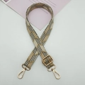 Close-up of wide canvas shoulder strap with beige V-shape geometric pattern and gold hardware - Beige Black Grey Vintage V Shape (Style 8)