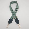 Detail of adjustable green and white geometric canvas strap with gold metal hooks - White Green (With Green Leather)