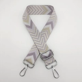 Adjustable wide woven shoulder strap with purple and beige chevron pattern and silver hooks - Light Purple + Silver Hook