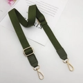 Adjustable dark green thickened nylon bag strap with gold metal buckle and leather ends - Army Green