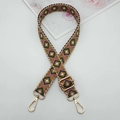 Detail of diamond pattern woven shoulder strap with high-quality gold metal buckles - Deep Pink Green Camel