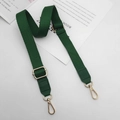 Adjustable dark green cotton canvas bag strap with golden metal swivel hooks and leather ends - Grass Green
