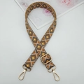 Detail of bohemian geometric diamond woven strap with premium gold metal hardware hooks - Light Pink Gray Brown