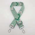 Adjustable wide canvas shoulder strap with green and beige herringbone wave pattern - Grass Green + Silver Hook