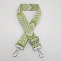 Adjustable wide woven bag strap with green and beige chevron pattern and silver buckles - Neon Green + Silver Hook