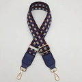 Adjustable wide woven shoulder strap with blue and burgundy checkerboard pattern - Blue Brick Red + Blue Leather